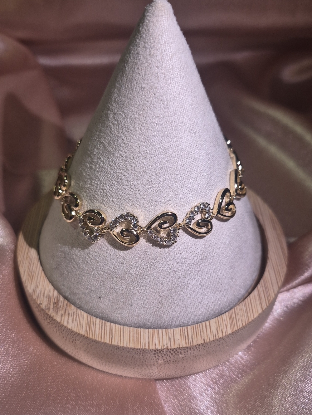 Gold Heart Link Bracelet with Crystal Accents